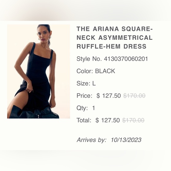 〰️Anthropologie The Ariana Square-Neck Asymmetrical Ruffle-Hem Dress in Black - Picture 7 of 8